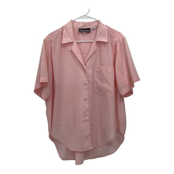 Lady Manhattan Vintage Salmon Pink Button-Up Short Sleeve Blouse Size 14 - Picture 13 of 13